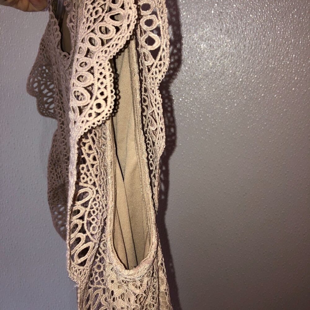 New Cable Gauge Womens Medium Champagne Lace Blouse Boho Top Shirt Size M - Picture 5 of 9